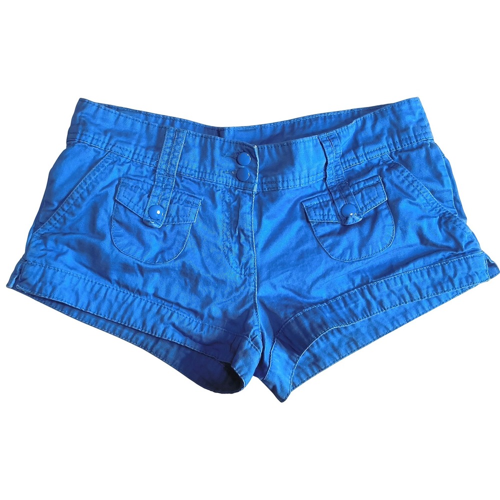Y2K H&M Cotton Twill Mini Shorts Womens Size 8 Blue Cargo Utility Low Rise